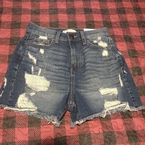 Women's SO high rise Jean denim destroyed distressed midi shorts sz 3 new